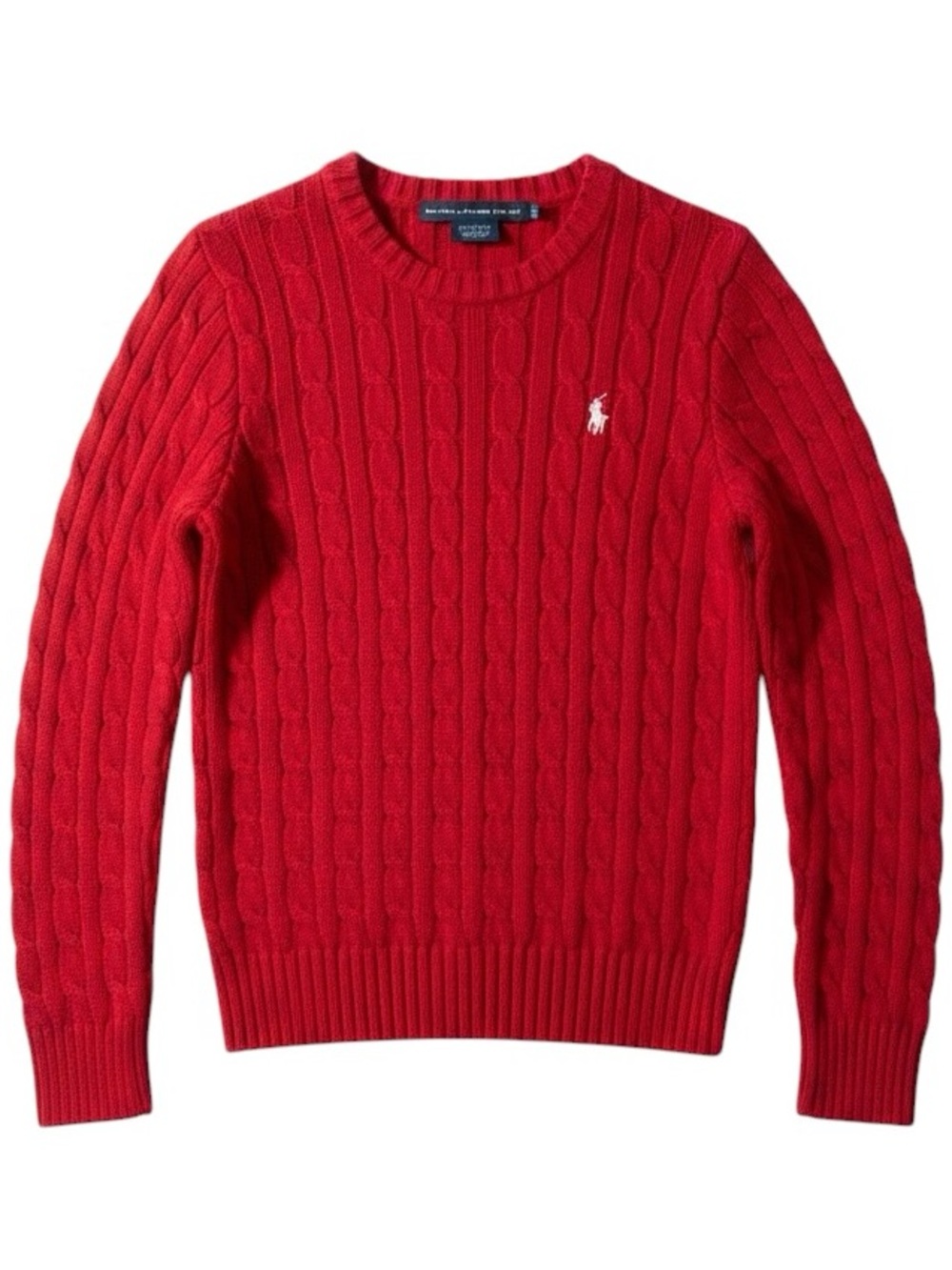 Ralph Lauren Sport Red Cable Knit Sweater Crew Neck Pony Preppy Size Small